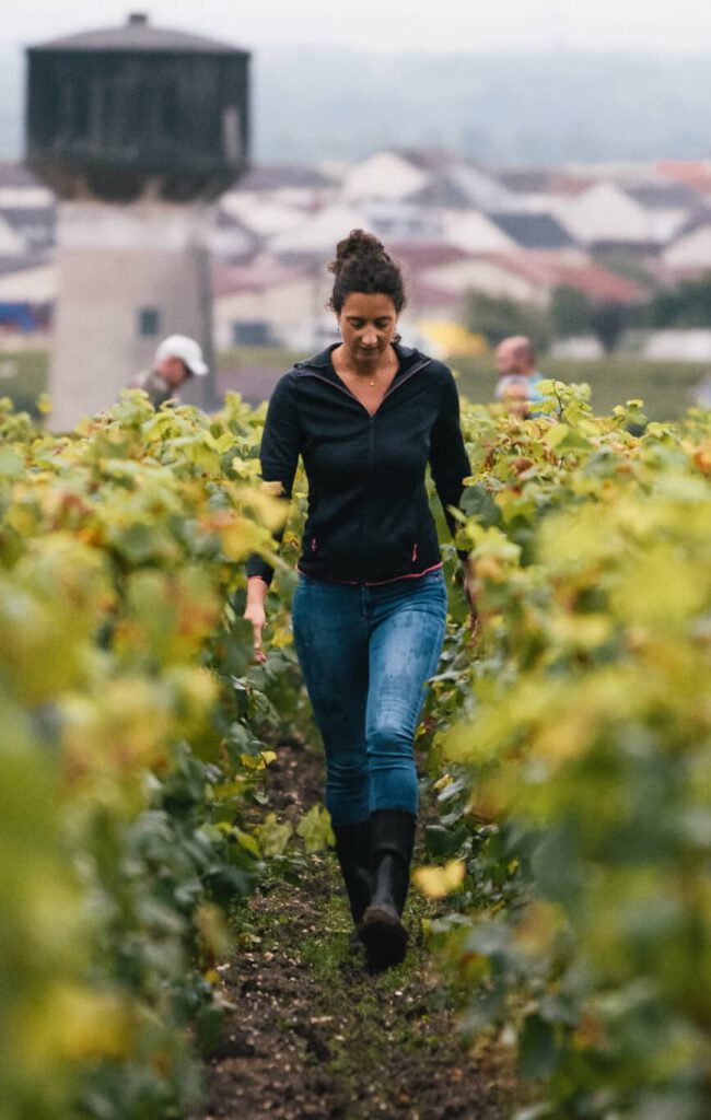 Maud marchant dans les vignes